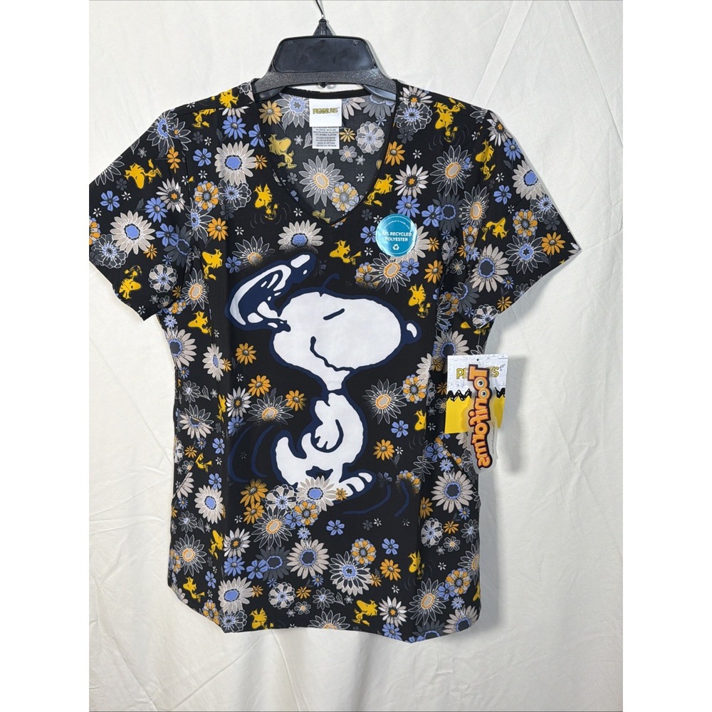 Tooniforms by Cherokee Peanuts Snoopy Floral Scrub Top Size S‎ NWT